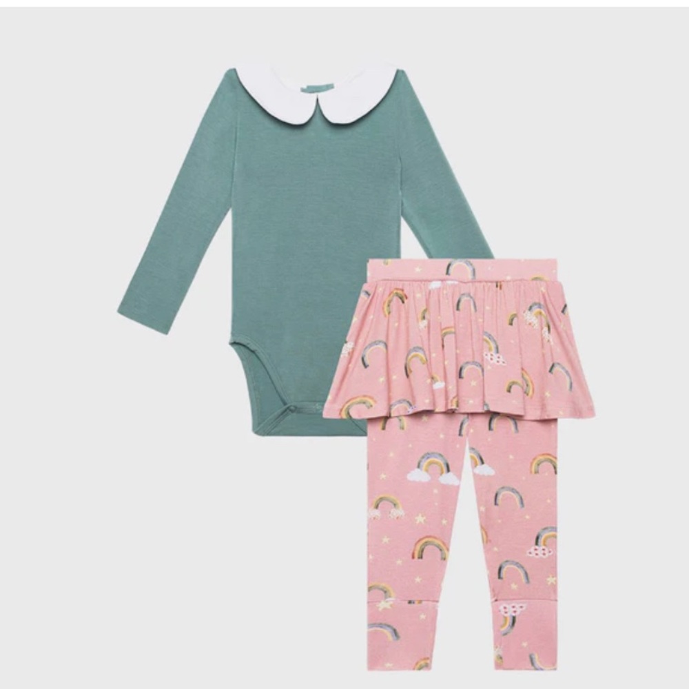 Posh Peanut Long Sleeve Peterpan Collar Bodysuit & Skirted Legging Set - Shay
